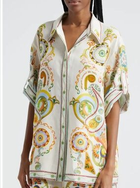 Commense Pinball Short Sleeve Linen Button-Up Shirt Size Nwot.